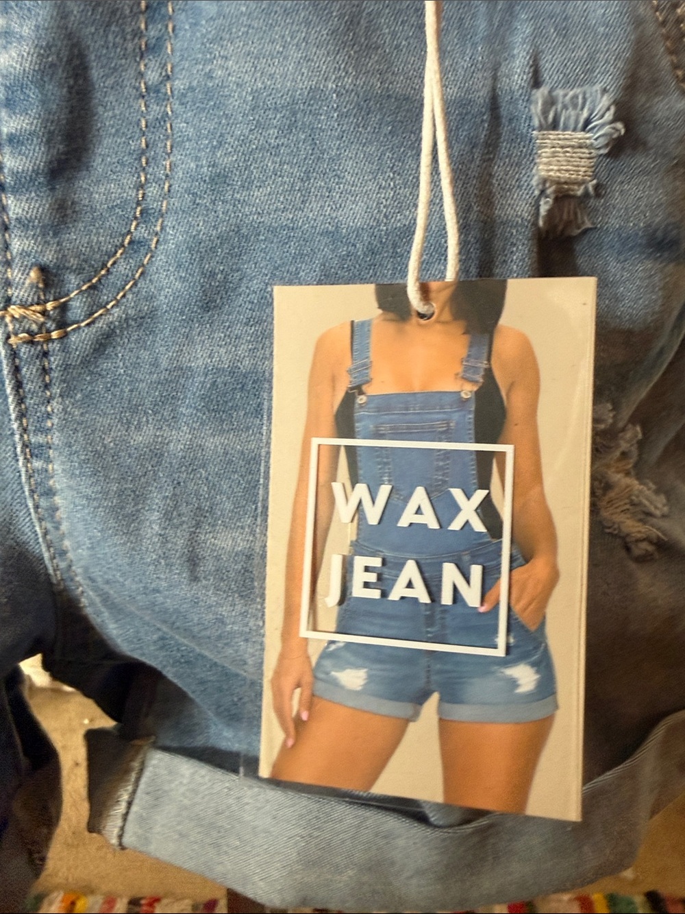 Wax Jean Distressed Denim Short Overalls in Blue - Picture 2 of 4